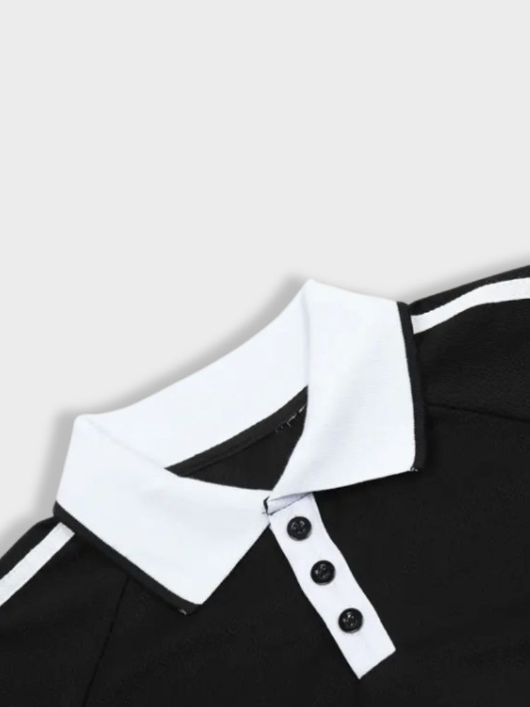 WHITE POLO SHIRT WITH BLACK COLLAR AND RED PANELS TRUST POLO OVERSIZED