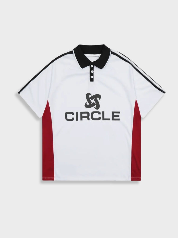 WHITE POLO SHIRT WITH BLACK COLLAR AND RED PANELS TRUST POLO OVERSIZED