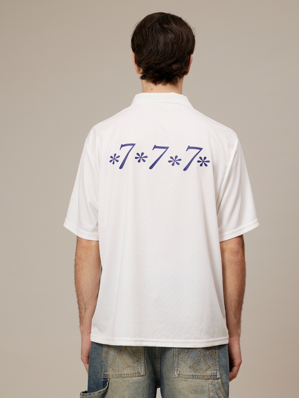 WHITE POLO SHIRT WITH DROPPED SHOULDER DESIGN