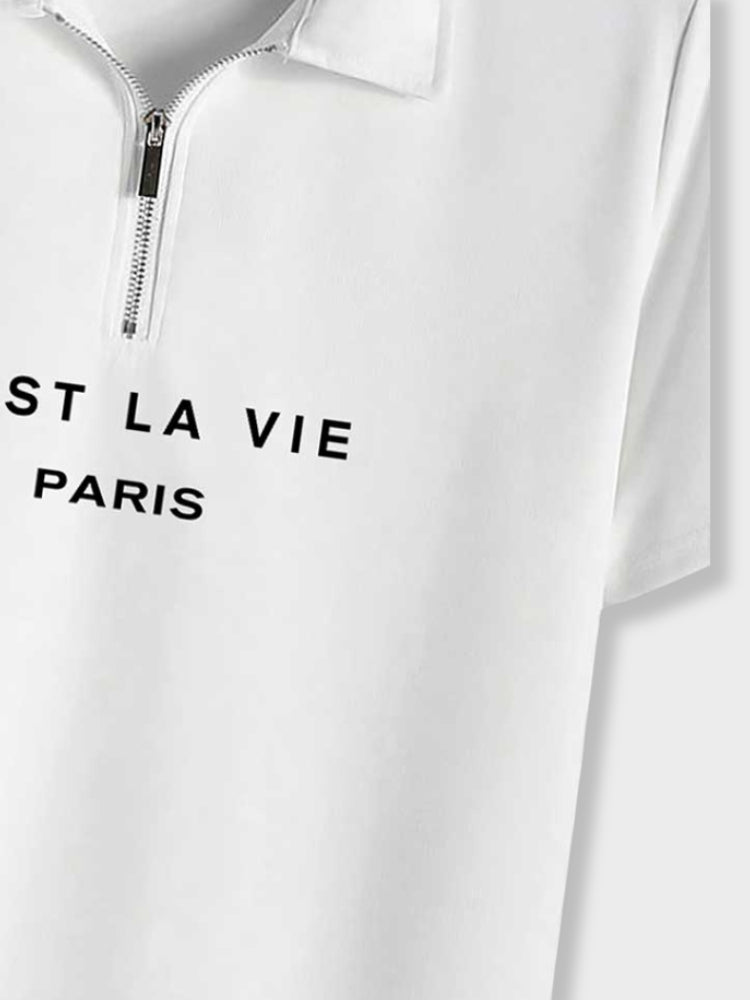 WHITE POLO SHIRT WITH ZIPPER - PARIS POLO MIT