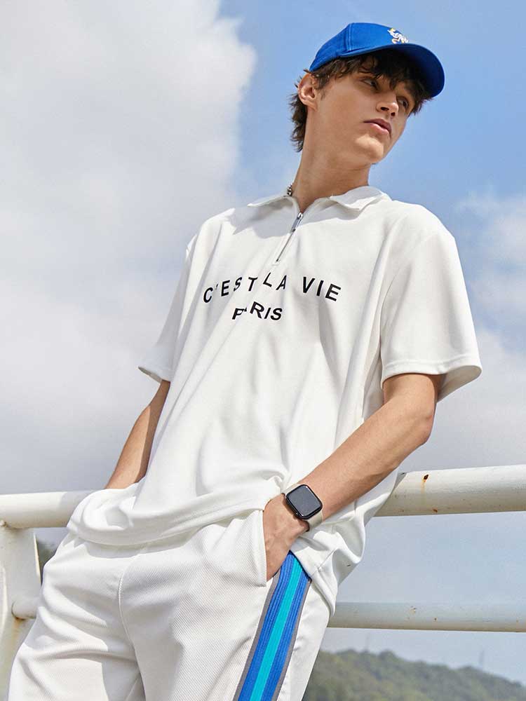 WHITE POLO SHIRT WITH ZIPPER - PARIS POLO MIT