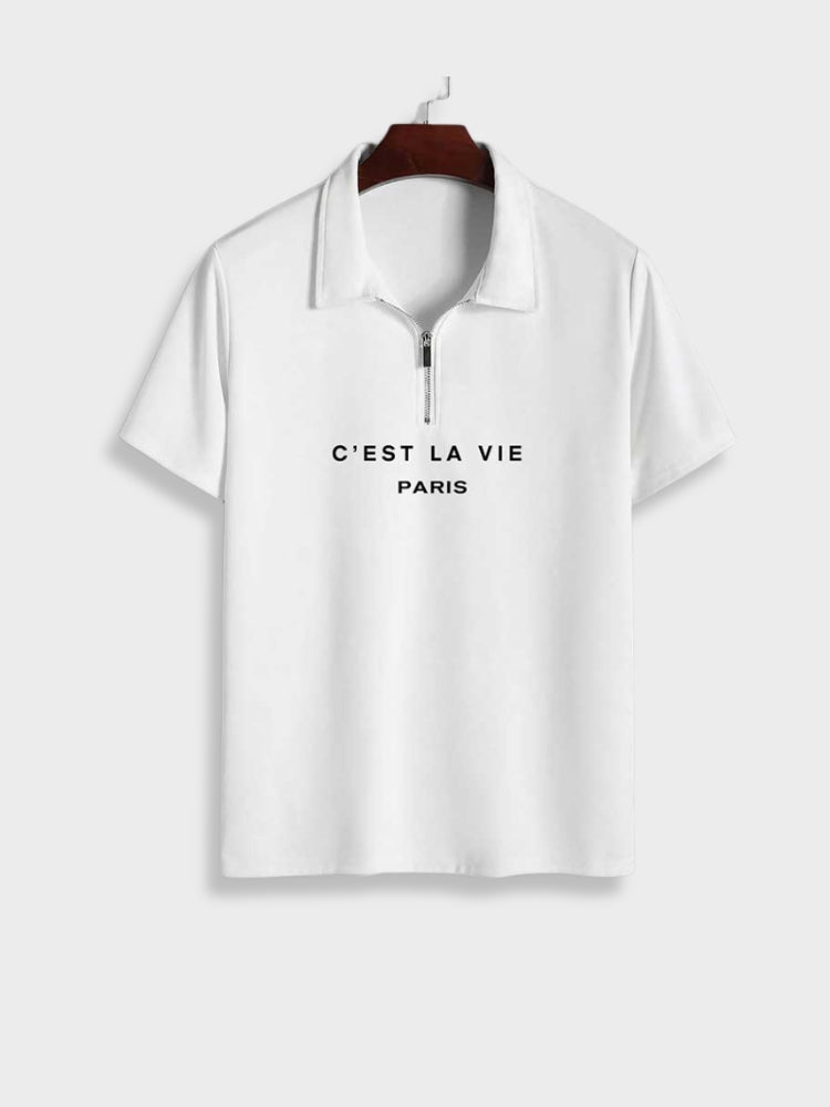 WHITE POLO SHIRT WITH ZIPPER - PARIS POLO MIT