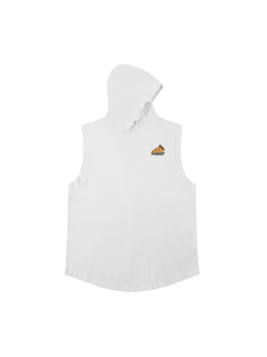 WHITE PRINTED HOODED VEST WITH PIZZA GRAPHIC