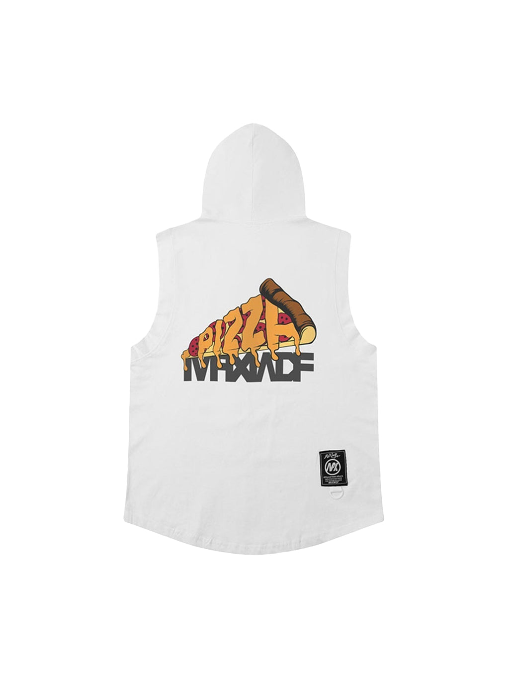WHITE PRINTED HOODED VEST WITH PIZZA GRAPHIC