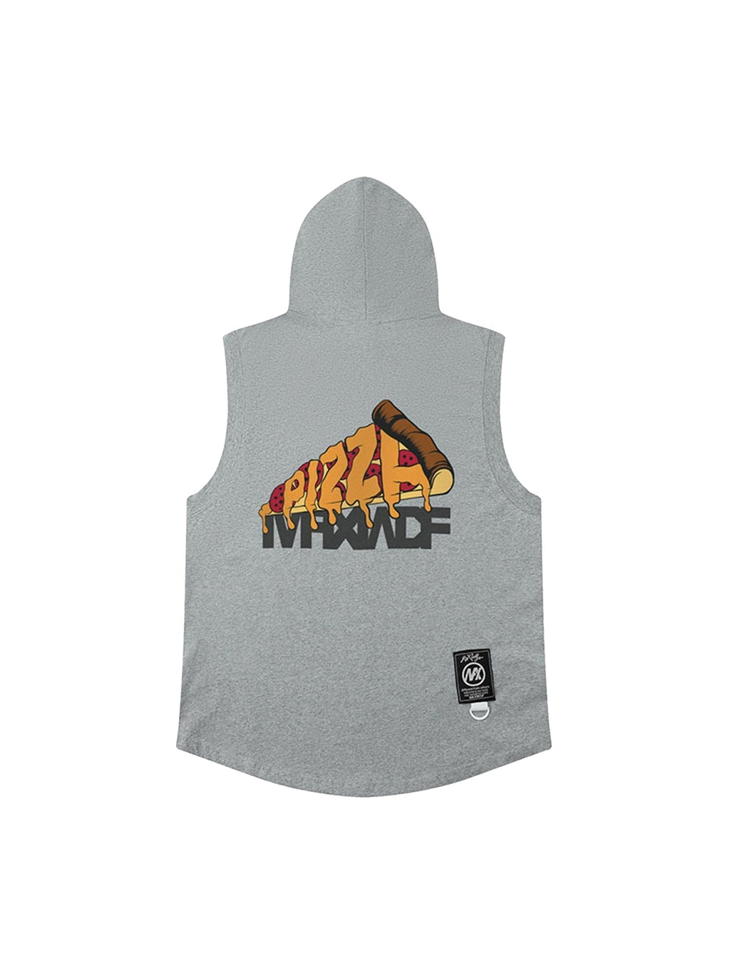 WHITE PRINTED HOODED VEST WITH PIZZA GRAPHIC