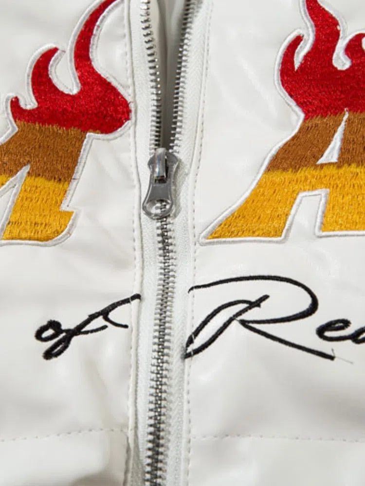 WHITE RACING-STYLE PUFFER JACKET REMADES SPORTS WINTER JACKET