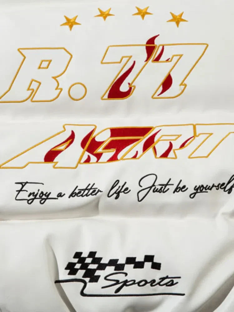 WHITE RACING-STYLE PUFFER JACKET REMADES SPORTS WINTER JACKET