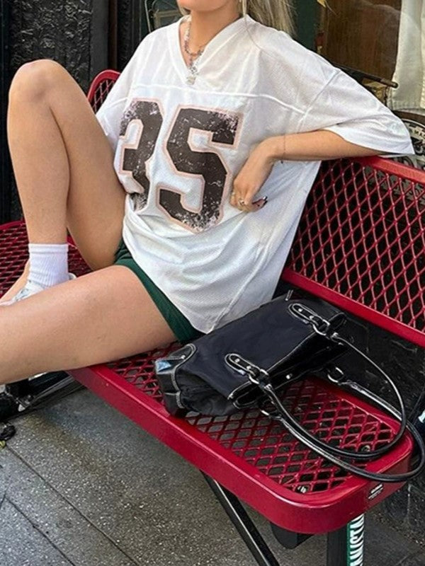 WHITE RETRO OVERSIZED SHORT SLEEVE JERSEY WITH BROWN NUMBER