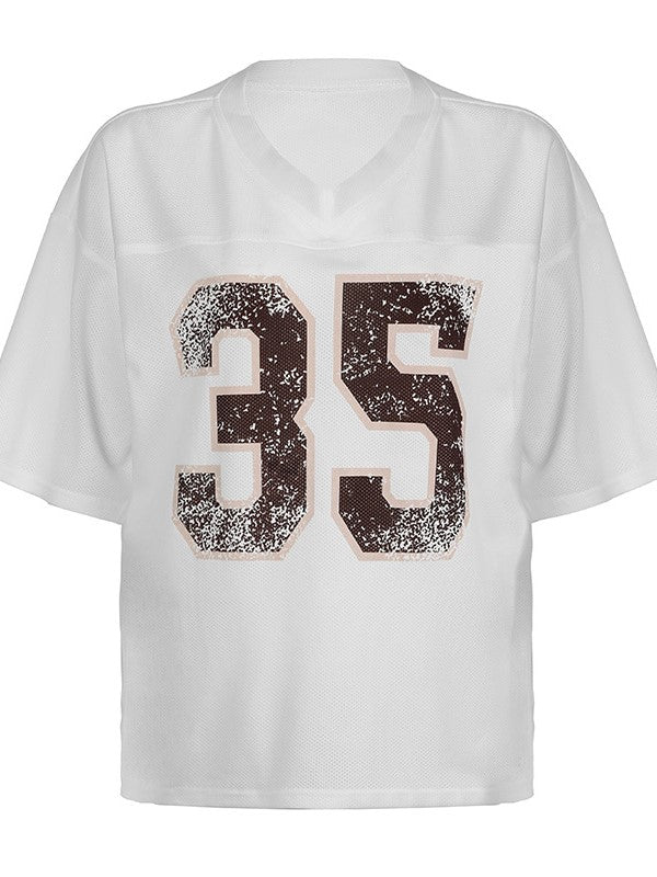 WHITE RETRO OVERSIZED SHORT SLEEVE JERSEY WITH BROWN NUMBER