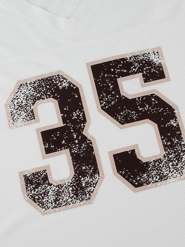 WHITE RETRO OVERSIZED SHORT SLEEVE JERSEY WITH BROWN NUMBER