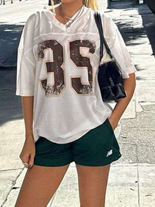 WHITE RETRO OVERSIZED SHORT SLEEVE JERSEY WITH BROWN NUMBER