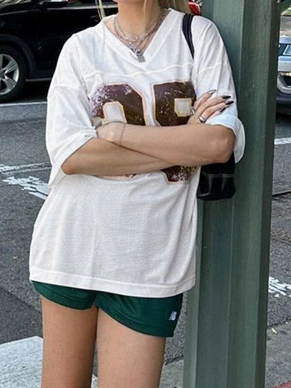 WHITE RETRO OVERSIZED SHORT SLEEVE JERSEY WITH BROWN NUMBER