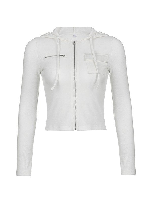 WHITE RIBBED ZIP-UP HOODIE FOR VERSATILE OUTFITS