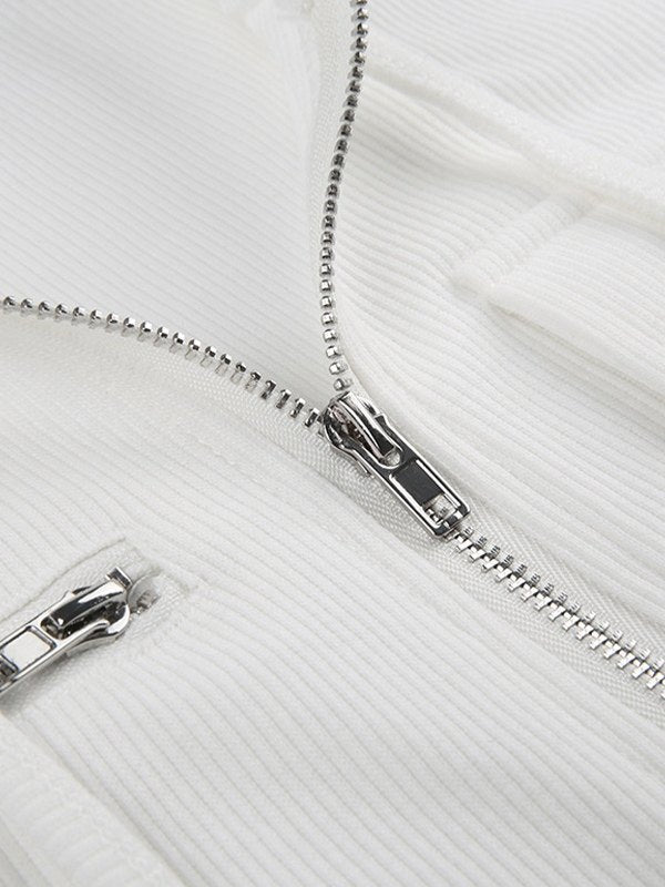 WHITE RIBBED ZIP-UP HOODIE FOR VERSATILE OUTFITS