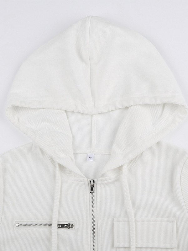 WHITE RIBBED ZIP-UP HOODIE FOR VERSATILE OUTFITS