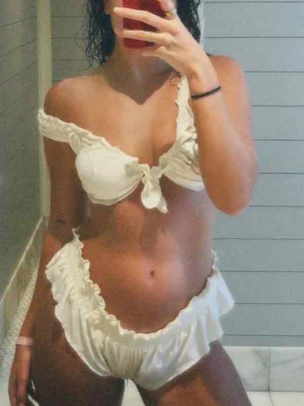WHITE RUFFLED BIKINI SET SLIM FIT NYLON