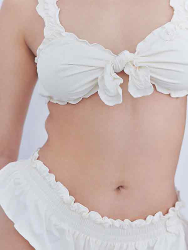 WHITE RUFFLED BIKINI SET SLIM FIT NYLON