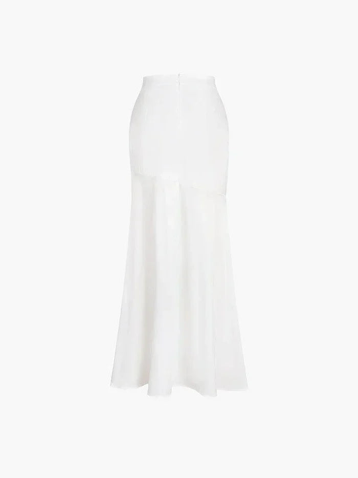 WHITE SATIN MAXI SKIRT WITH SLIT ELEGANT HOLIDAY PARTY OCCASION