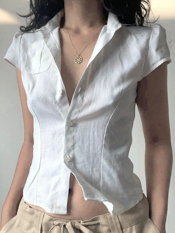WHITE SHORT SLEEVE BLOUSE - VERSATILE SHORT SLEEVE TOP