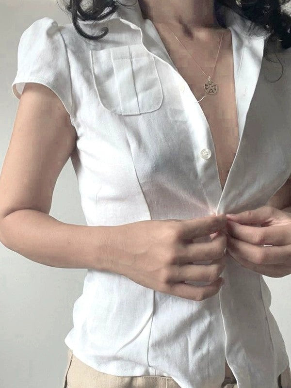 WHITE SHORT SLEEVE BLOUSE - VERSATILE SHORT SLEEVE TOP