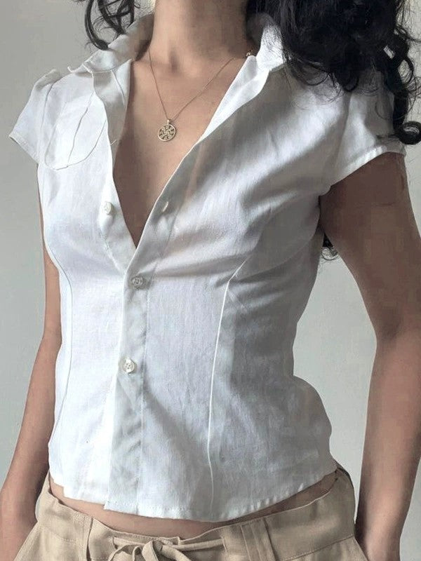 WHITE SHORT SLEEVE BLOUSE - VERSATILE SHORT SLEEVE TOP