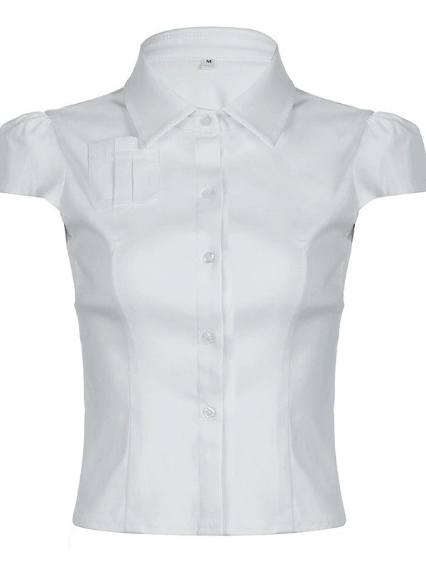 WHITE SHORT SLEEVE BLOUSE - VERSATILE SHORT SLEEVE TOP