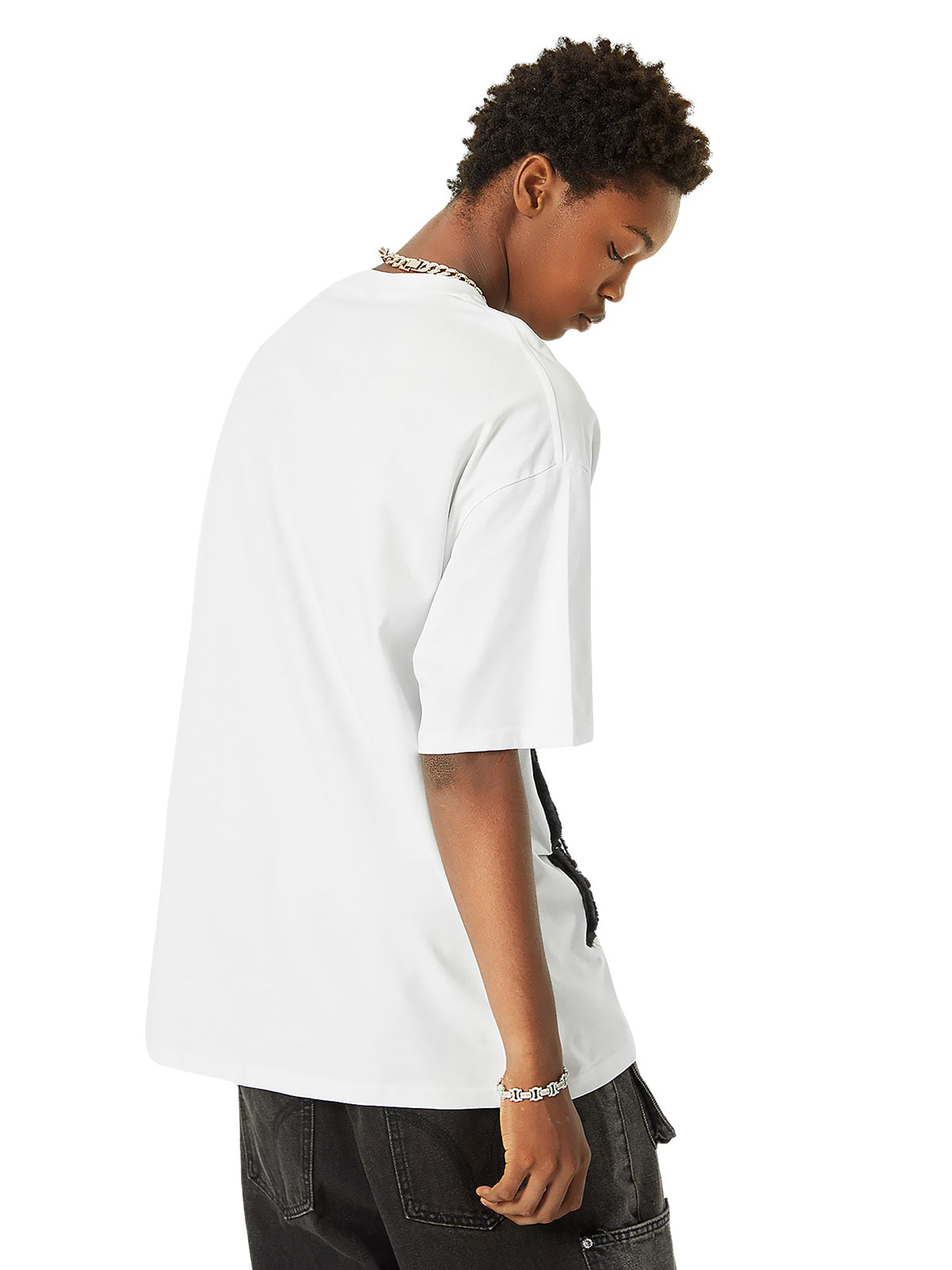 WHITE SHORT SLEEVE JERSEY T-SHIRT WITH BLACK LETTERING