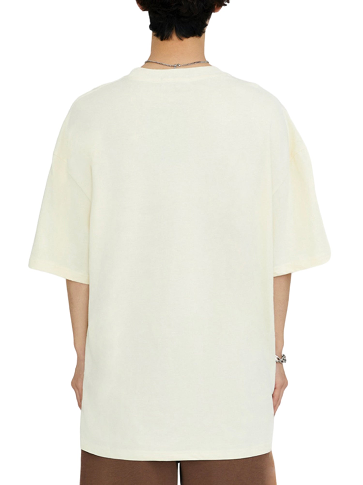 WHITE SHORT SLEEVE ROUND COLLAR JERSEY PULLOVER WITH PURPLE GRAPHIC