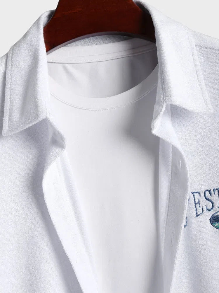 WHITE SHORT-SLEEVED SHIRT HERREN MIT STICKEREI STREETWEAR HEMD FÜR