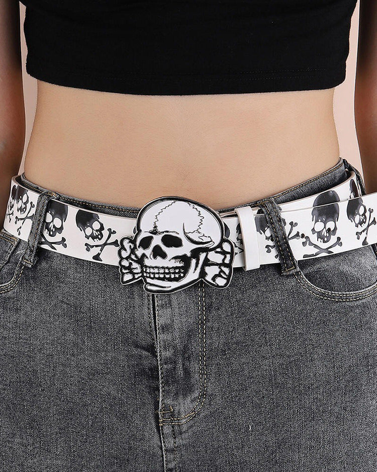 WHITE SKULL BUCKLE BELT FOR MEN AND WOMEN ACCESSORY