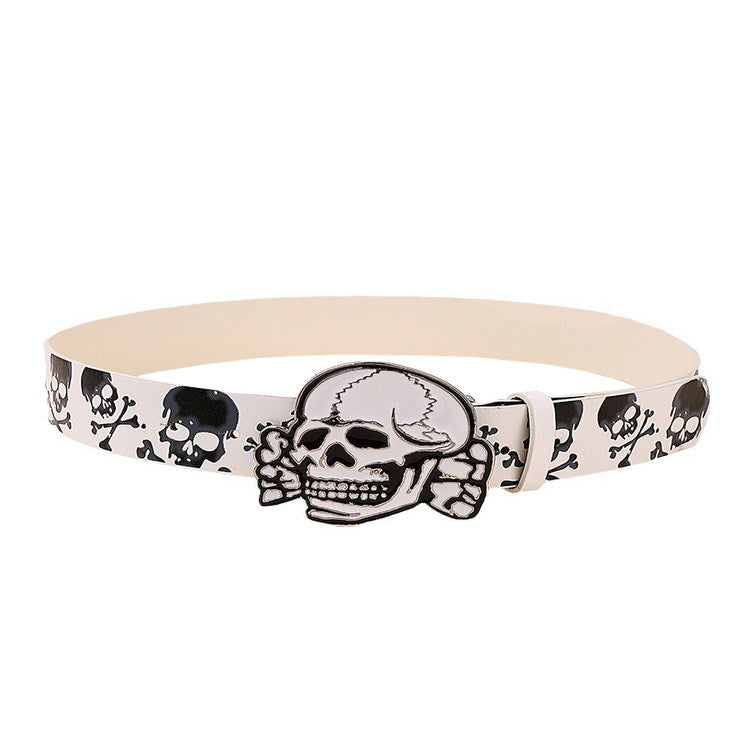 WHITE SKULL BUCKLE BELT FOR MEN AND WOMEN ACCESSORY