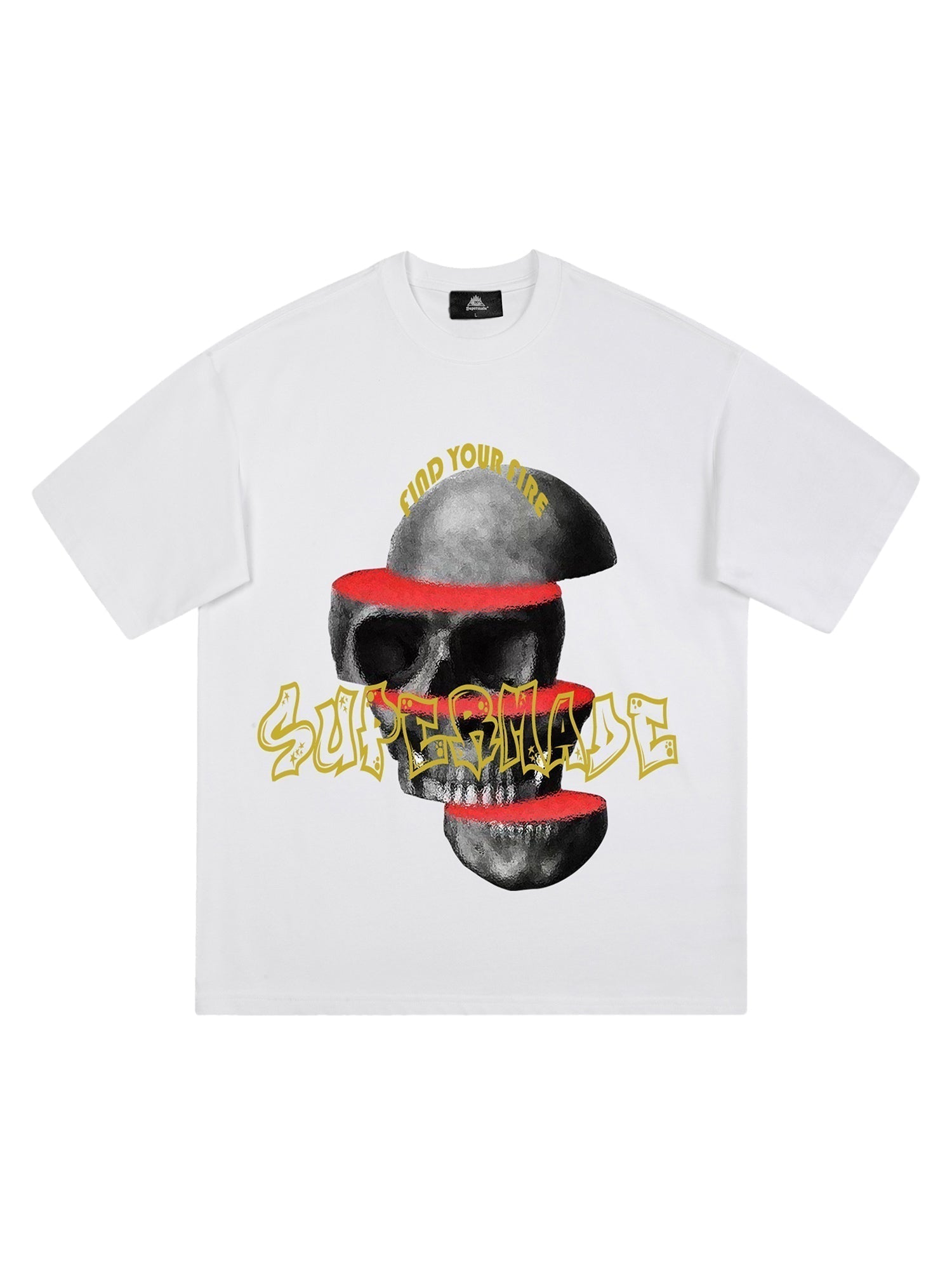 WHITE SKULL GRAPHIC PRINT SHORT SLEEVE T-SHIRT