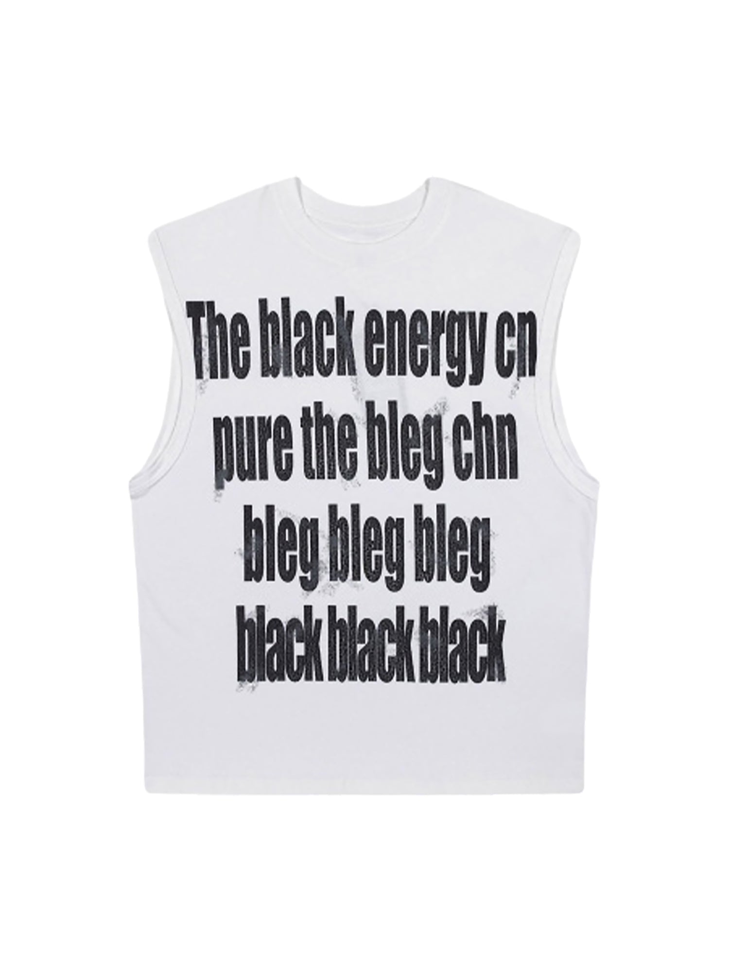 WHITE SLEEVELESS COTTON TANK WITH BLACK TEXT - BREATHABLE COTTON TANK