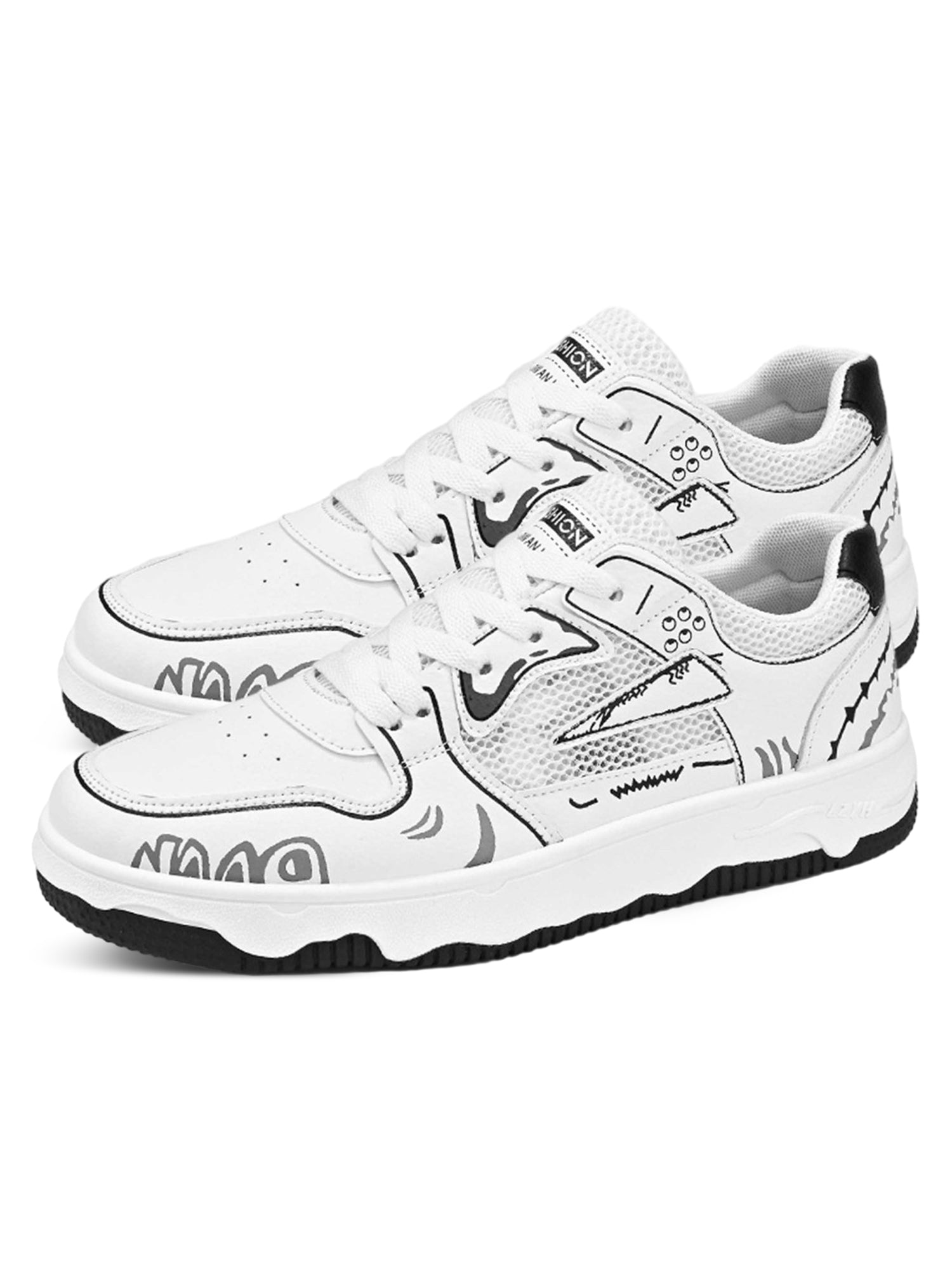 WHITE SNEAKERS WITH GREEN AND YELLOW ACCENTS ROUND TOE HIGH SHOES