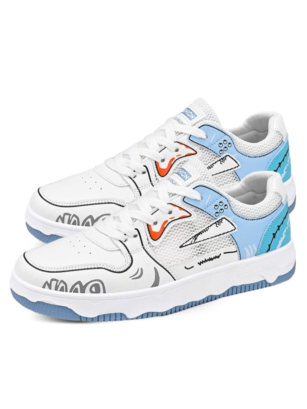 WHITE SNEAKERS WITH GREEN AND YELLOW ACCENTS ROUND TOE HIGH SHOES