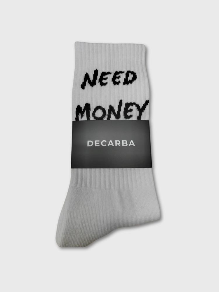 WHITE SOCKS WITH NEED MONEY TEXT - MONEY SOCKS