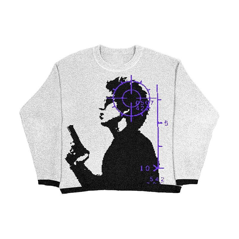 WHITE SWEATER WITH GUN SILHOUETTE - STYLISH KNIT HEADS COLLECTION