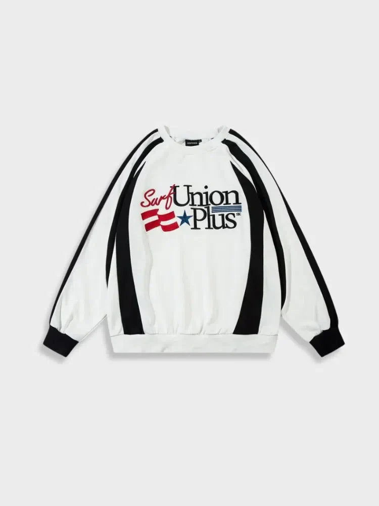 WHITE SWEATSHIRT WITH BLACK STRIPES PROFESSIONAL PULLOVER SURF UNION