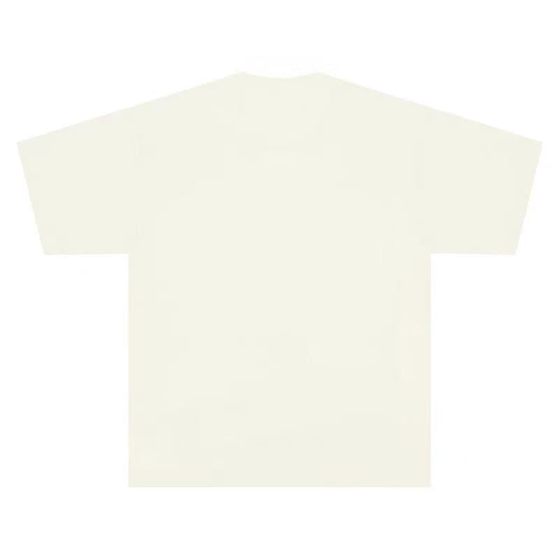 WHITE T-SHIRT SOCIAL TEXT WITH BLURRED FIGURES LIGHT BEIGE STREETWEAR