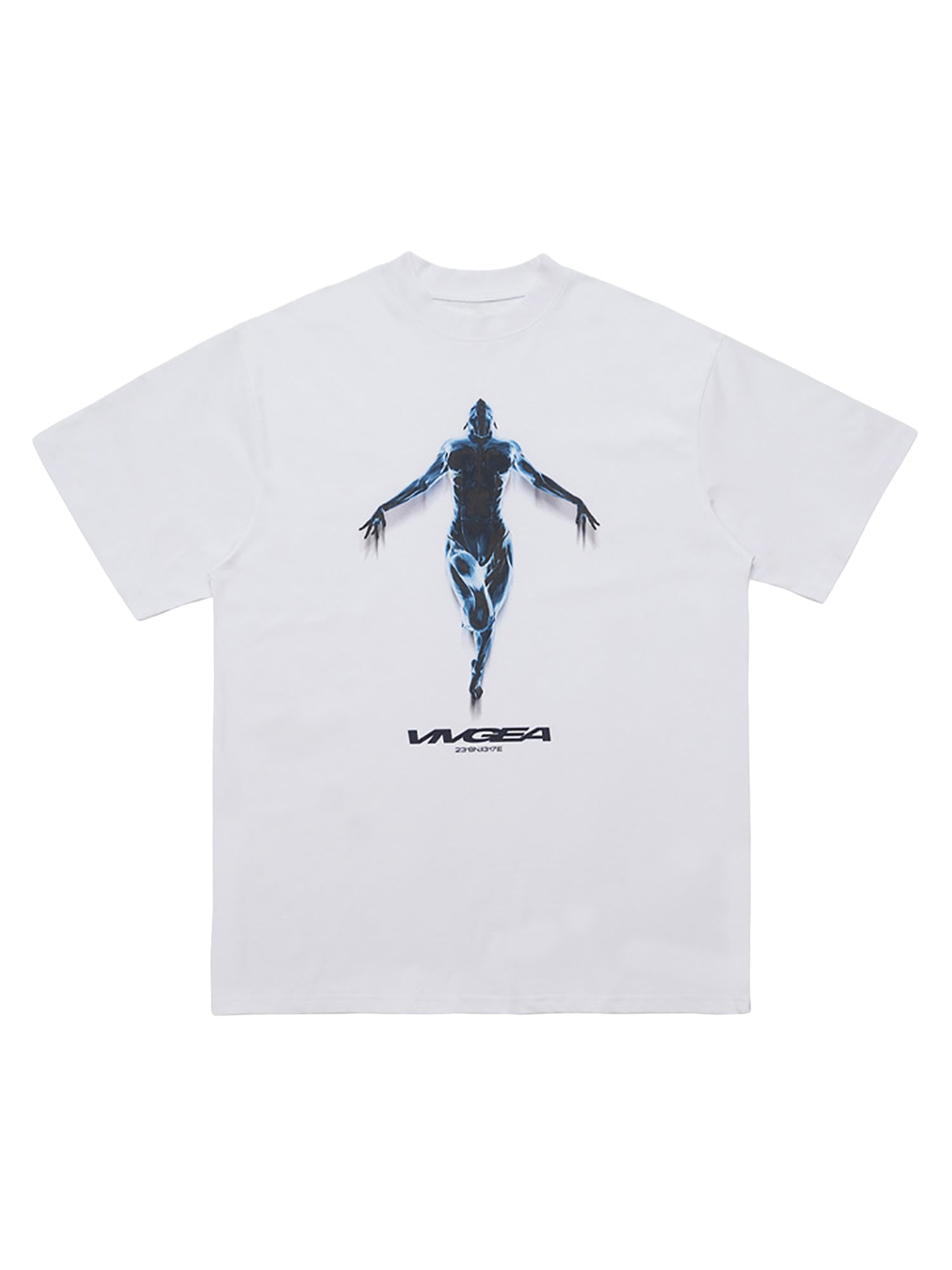 WHITE T-SHIRT WITH FIGURE GRAPHIC METAL SILHOUETTE LOOSE DESIGN