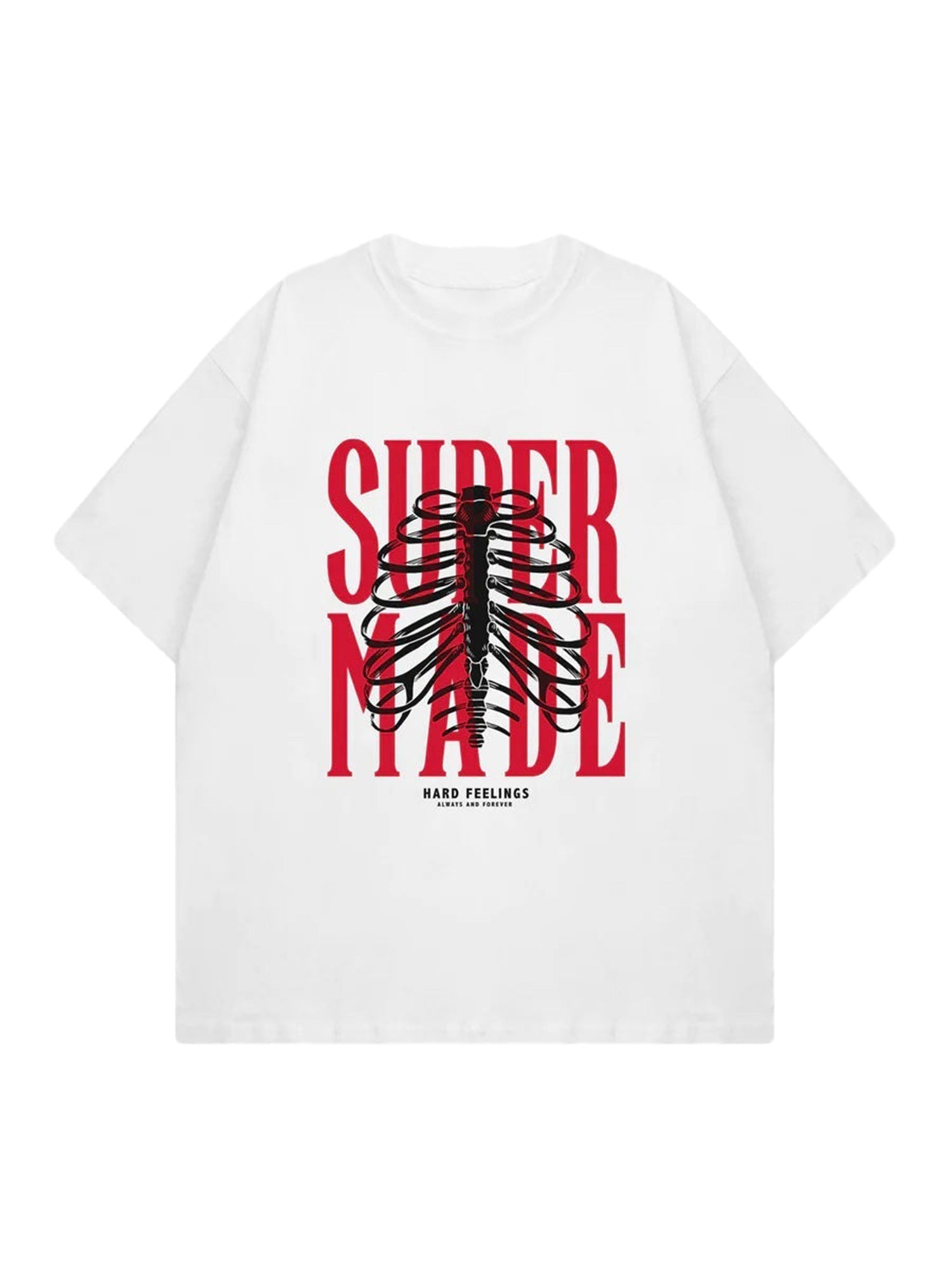 WHITE T-SHIRT WITH RIBCAGE GRAPHIC FEATURING BUTTERFLY SKULL GRAPHIC