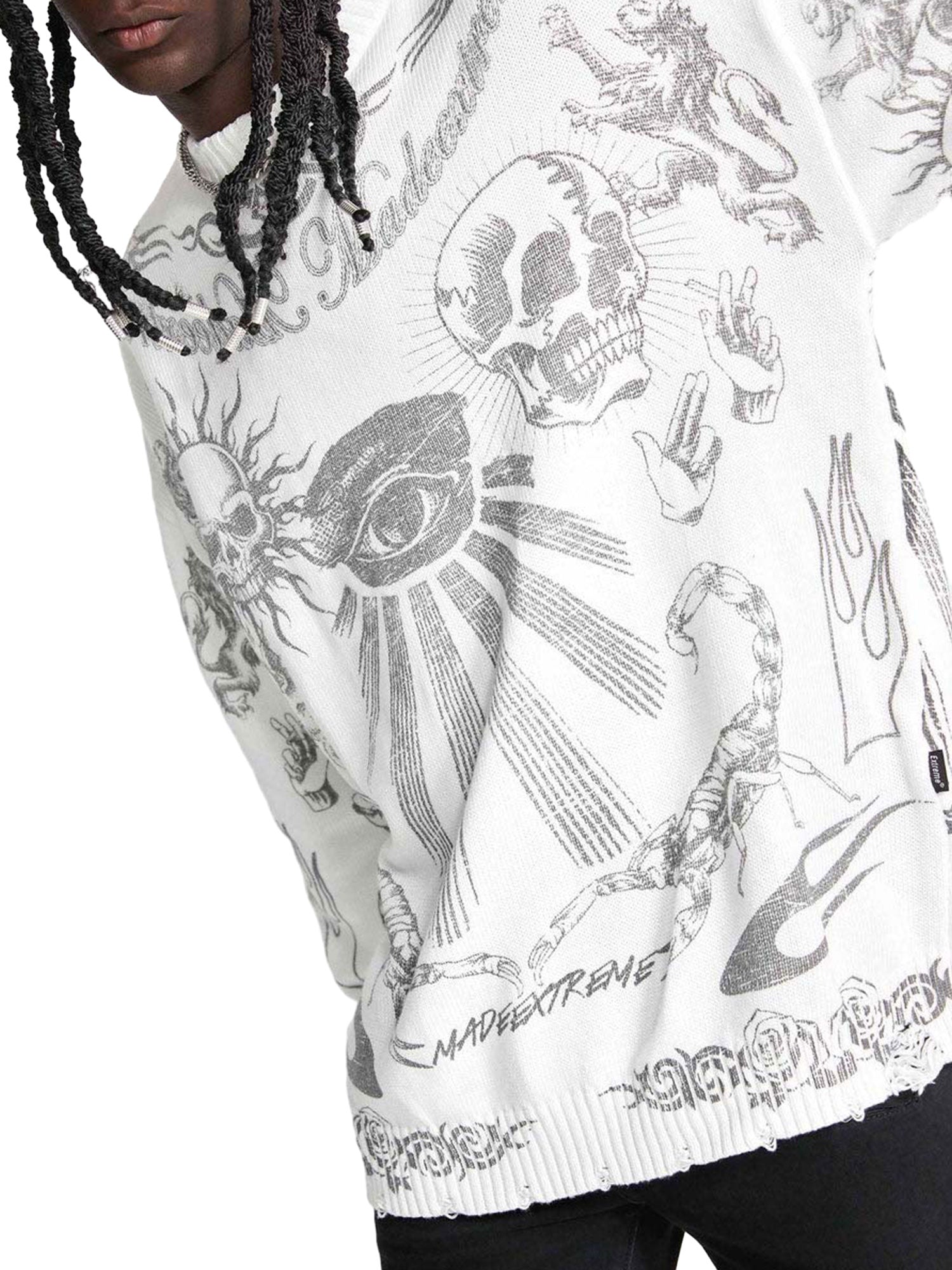 WHITE TATTOO-STYLE LONG SLEEVE SWEATER FOR CASUAL WEAR