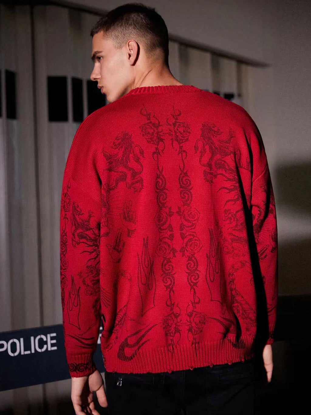 WHITE TATTOO-STYLE LONG SLEEVE SWEATER FOR CASUAL WEAR