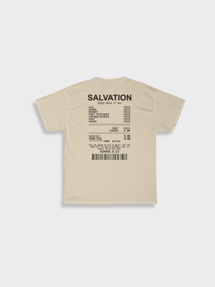 WHITE TEE SHIRT WITH RECEIPT GRAPHIC - TEE SHIRT SALVATION