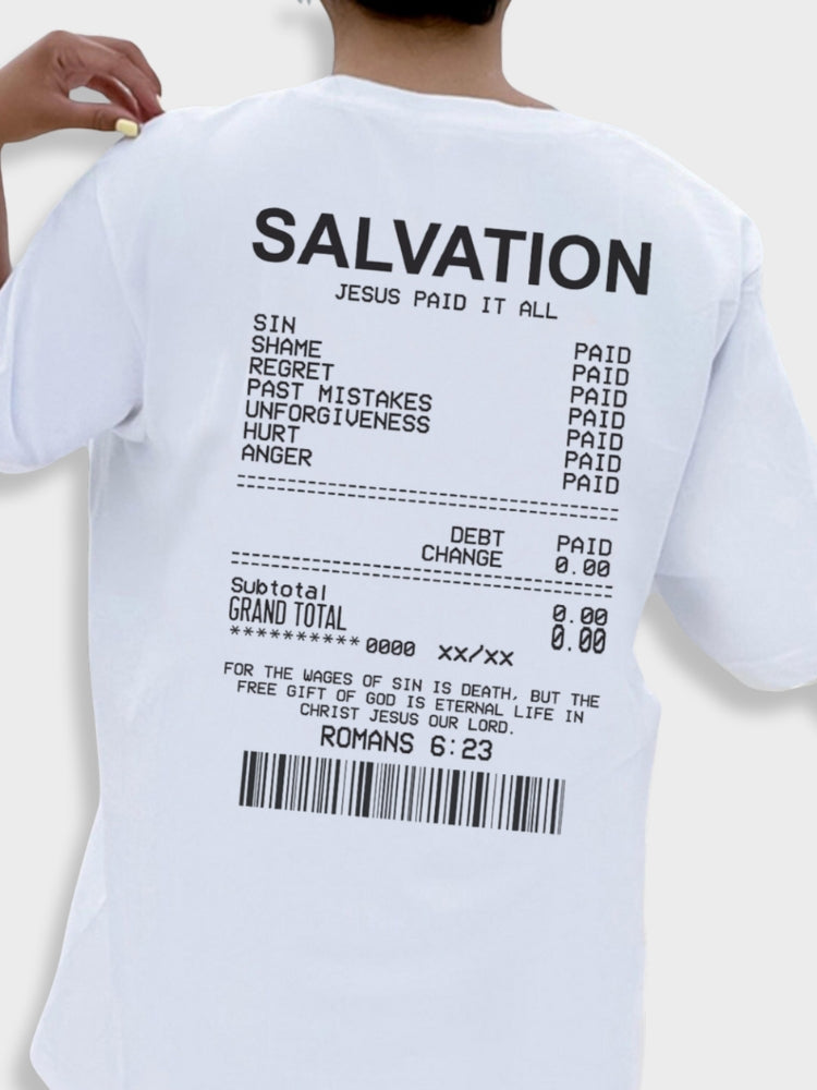 WHITE TEE SHIRT WITH RECEIPT GRAPHIC - TEE SHIRT SALVATION