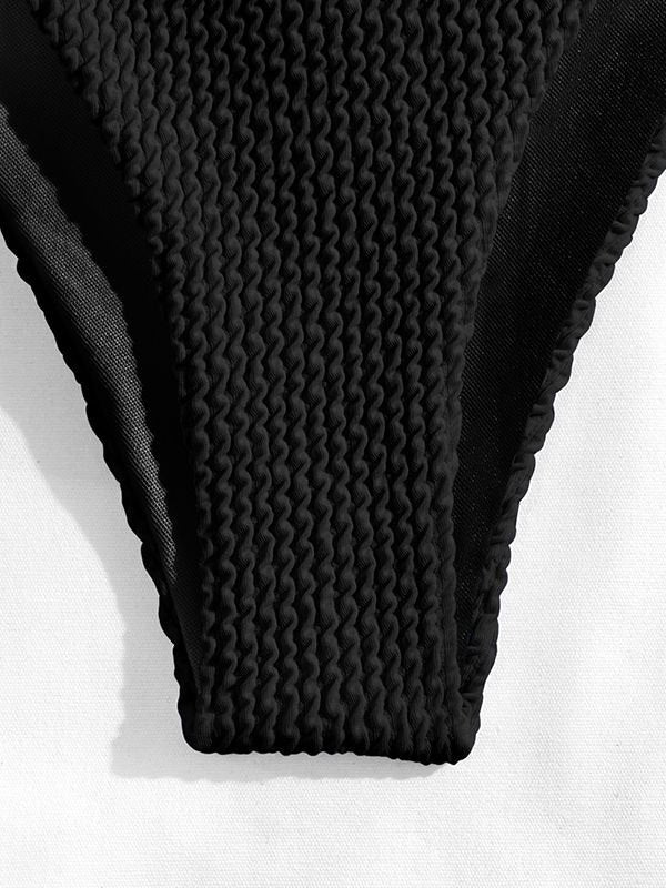 WHITE TEXTURED BIKINI SET WITH PLAIN SMOCKED V-NECK