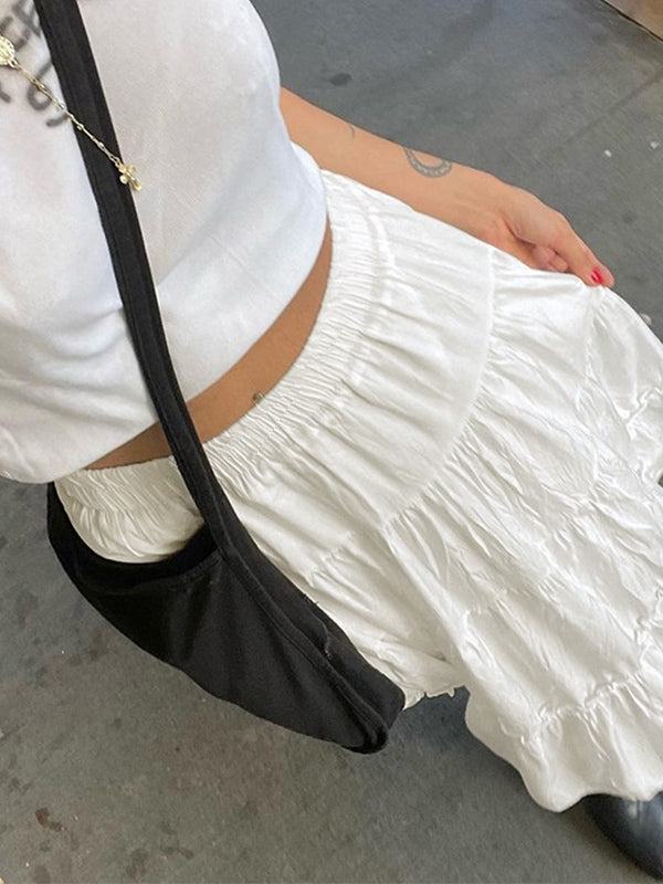 WHITE TIERED MAXI SKIRT WITH STUDDED BELT - VINTAGE WHITE TIMELESS STYLE