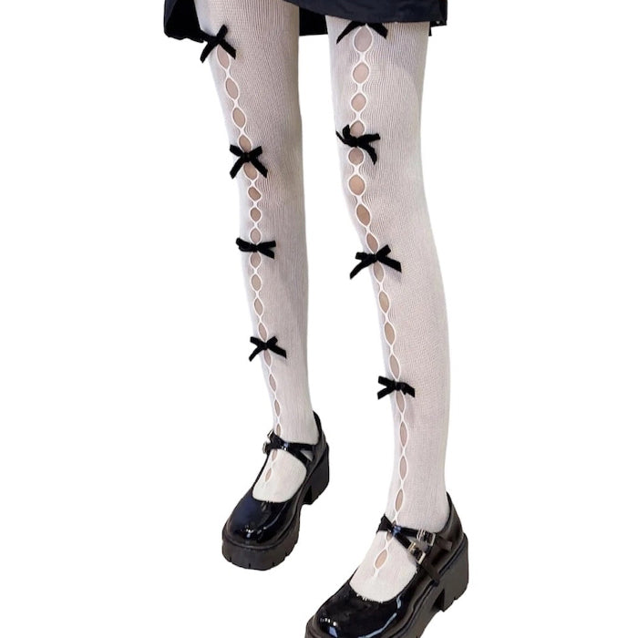 WHITE TIGHTS WITH BLACK BOWS FASHION ACCESSORIES
