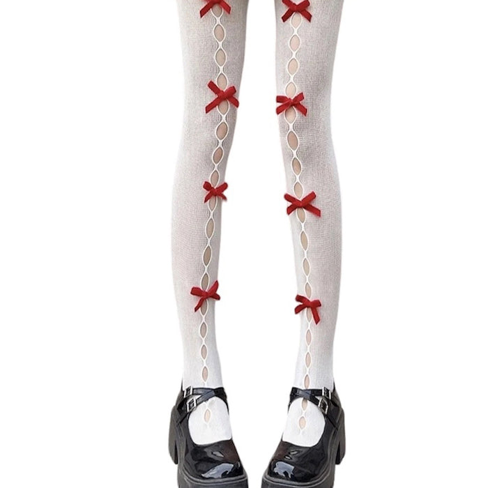 WHITE TIGHTS WITH BLACK BOWS FASHION ACCESSORIES
