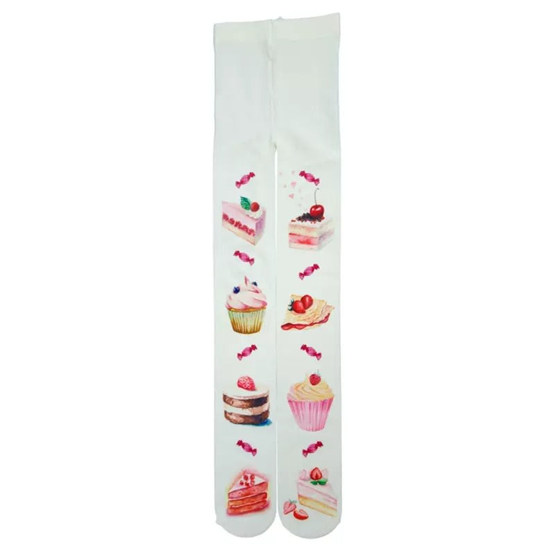 WHITE TIGHTS WITH DESSERT PRINTS FOR WOMEN
